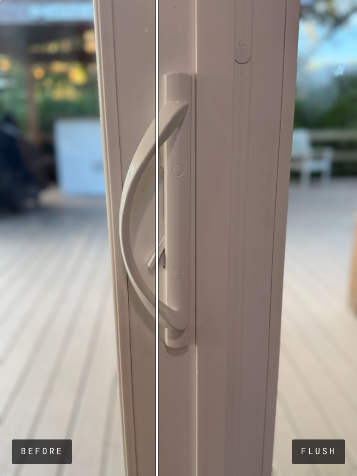Before and after comparison: the same handle with the screw heads gone