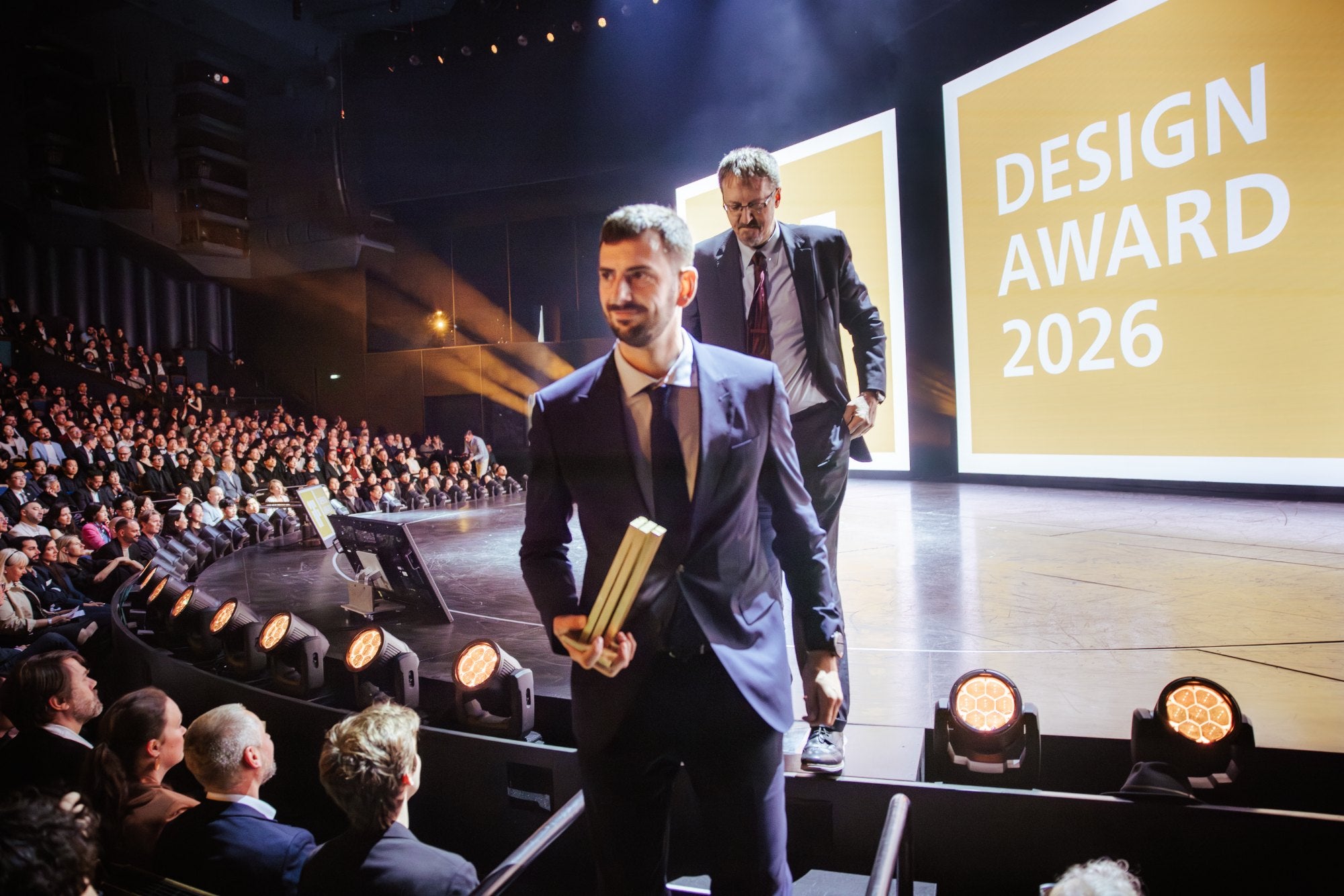 Brandon and Jeff Serle collecting the iF Design Award 2026 Gold on stage