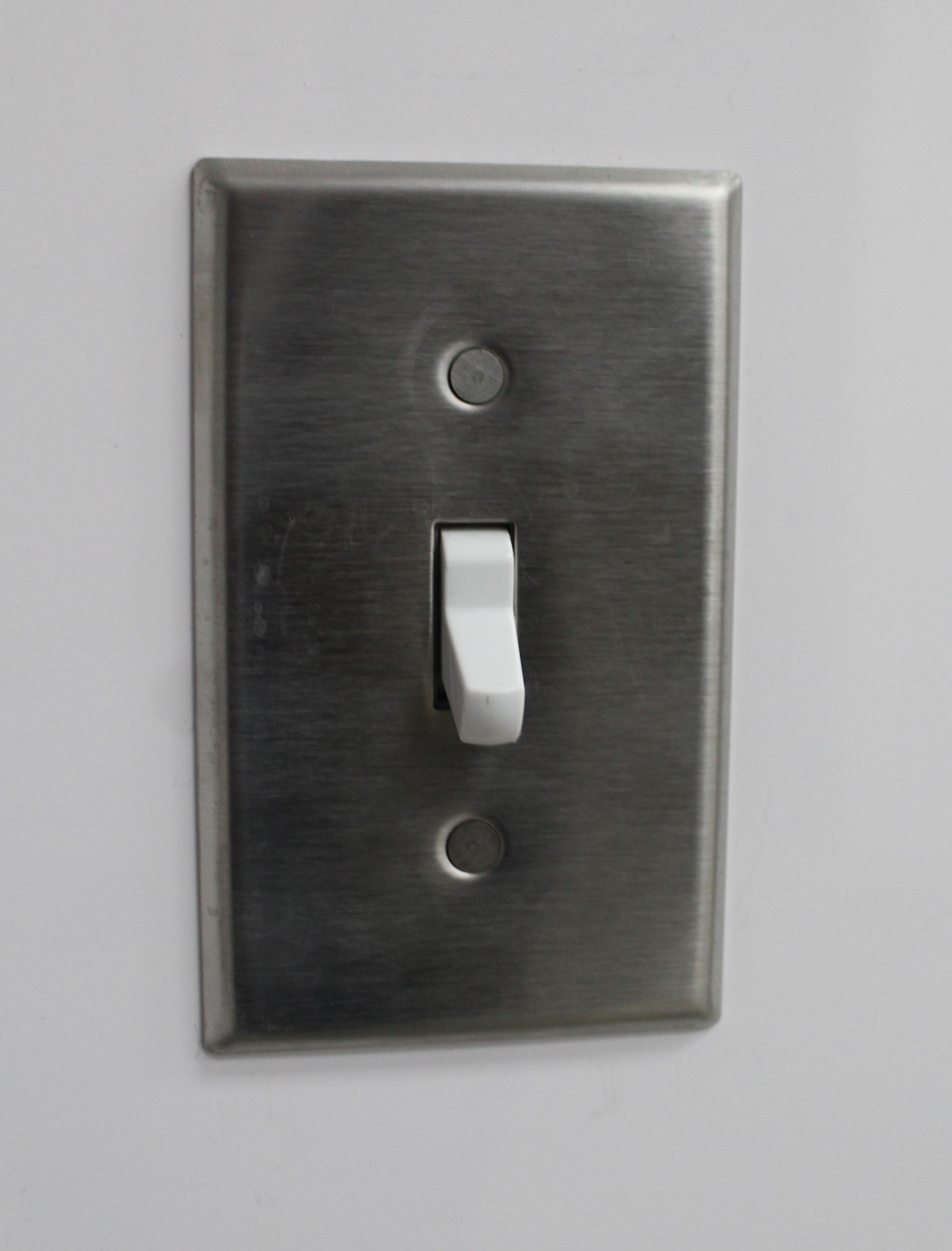 Brushed stainless switch plate with flush fasteners